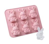 Mini Highland Cow Ice Cube Mold，Cute 3D Highland Cow Silicone Ice Cube Tray，Cow Shaped Ice Cube Trays for Whiskey，Drinks, Parties, Bar, Birthday (6 Cavity Easter Rabbit Pink)