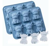 Mini Highland Cow Ice Cube Mold, Cute 3D Highland Cows Ice Cube Tray, Highland Cattle Silicone IceTrays, Reusable Animal Shaped Molds for Drinks, Chocolate, Candy, Jelly, Homemade Treats (2PACK)