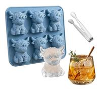 Mini Highland Cow Ice Cube Mold - Cute 3D Ice for Drinks, 20cm Cute Highland Cow Silicone Ice Cube Tray, 6/1-Hole Fun Animal Mold, for DIY Squishy Chocolate Soap Candle Resin Gift (6Grids-1PC)