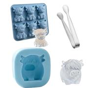 Mini Highland Cow Ice Cube Mold - Cute 3D Ice for Drinks, 20cm Cute Highland Cow Silicone Ice Cube Tray, 6/1-Hole Fun Animal Mold, for DIY Squishy Chocolate Soap Candle Resin Gift (2Mix)