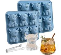 Mini Highland Cow Ice Cube Mold - Cute 3D Ice for Drinks, 20cm Cute Highland Cow Silicone Ice Cube Tray, 6/1-Hole Fun Animal Mold, for DIY Squishy Chocolate Soap Candle Resin Gift (6Grids-2PCS)