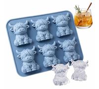 Mini Highland Cow Ice Cube Mold - Cute 3D Ice for Drinks, Parties & Gifts, 3D Highland Cow Ice Cube Silicone Molds Tray, 6-Hole Fun Animal Mold for DIY Squishy Chocolate Soap Candle Resin Gift (Blue)