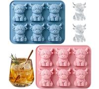 Mini Highland Cow Ice Cube Mold, Cute 3D Silicone Ice Cube Trays with Lid,Silicone Animal Ice Cube Tray for Chocolate, Candy, Jelly, Homemade Treats(2 PCS)