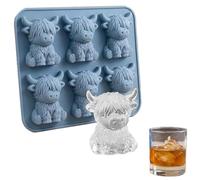 Mini Highland Cow Ice Cube Mold, Highland Cow Ice Cube Tray, 3D Cute Cattle Silicone Ice Tray for Whiskey Cocktails Coffee, Funny Reusable Farm Animal Dessert Mold Gifts- for Friends Parties (1 Pcs)