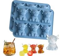 Mini Highland Cow Ice Cube Mold,Highland Cow Ice Cube Tray,3D Cute Cattle Silicone Ice Tray for Whiskey Cocktails Coffee,Funny Reusable Farm Animal Dessert Mold Gifts for Friends Parties-6-Cubes (2PC)