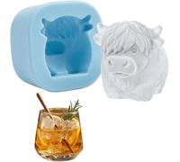 Mini Highland Cow Ice Cube Mold, Highland Cow Ice Cube Tray,3D Cute Silicone Tray for Whiskey Cocktails Coffee, Funny Reusable Cattle Shaped Ice Mold for Drinks Parties Bar Birthday Gifts (1-Cavity)