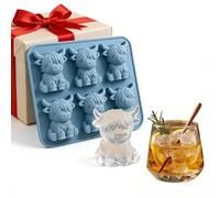 Mini Highland Cow Ice Cube Mold,New 6-Compartment Highland Cow Ice Cube Tray, Cute 3D Highland Cows Silicone Ice Cube Tray, Silicone Animal Ice Cube Mold Tray for Chocolate, Jelly, Homemade Treats