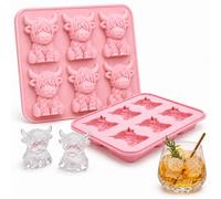 Mini Highland Cow Ice Cube Mold, Pink Silicone Ice Cube Tray with Lid, Cute 3D Highland Cow Mould for Chocolate Candy Jelly Drinks Homemade Treats