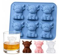 Mini Highland Cow Ice Cube Mold with 6 Cavities,Light Blue Cute 3D Silicone Tray for Whiskey and Cocktails,Cocktails,Coffee,Drinks