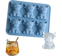 Mini Highland Cow Ice Cube Mould, 3D Cute Silicone Ice Tray for Whiskey Cocktails Coffee, Funny Reusable Farm Animal, for Drinks, Parties, Bar, Birthday & Gift (6-Pack - Classic Face)
