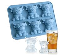 Mini Highland Cow Ice Cube Tray, 3D Silicone Ice Cube Tray, Creative Reusable Ice Cube Tray with 6 Compartments, Multi-Purpose Ice Cube Tray, Funny for Cocktail, Party, Drinks and More