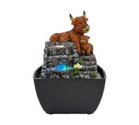 Mini Highland Cow Indoor Tabletop Water Fountain with LED Light, USB Resin Farm Animal Water Feature for Home, Office, Bedroom, Desk & Animal Lover Gift, 22cm