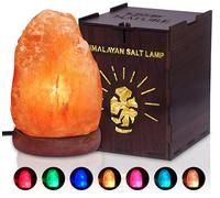 Mini Himalayan Salt Lamp - 100% Pure Natural Crystal Rock Salt Night Light, 7 Color Changing USB Plug-in Lamp, Soothing Glow for Bedroom, Living Room & Kids Room, Wooden Gift Box Included