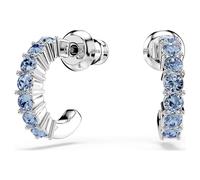 Mini Hoop earrings, Round cut, Blue, Rhodium plated
