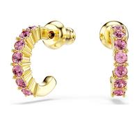 Mini Hoop hoop earrings, Round cut, Pink, Gold-tone plated