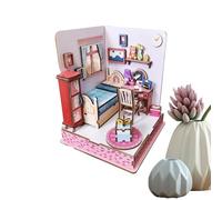 Mini House Building Kit - 3D Wooden Puzzle DIY Bedroom Scene Model,Tiny Room Assembly Kit | for Children Adults Living Room Desk Bedside Table Doll House Decor Birthday Christmas