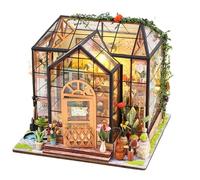 Mini House Building Kit - Greenhouse Building Set with Furniture and Tool Glue,Handmade Creative Wooden Model Greenhouse for Adults Projects Crafts Room