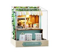 Mini House Building Kit | Wooden Home Decor with Light - Leisure Time Small Building House Kit,for Living Room Bedroom Kitchen Office Shelf Entryway Classroom Apartment Christmas Holiday
