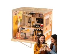 Mini House Kit, Assembly Building Set, Handmade Model Craft, Tiny Coffee Shop Kitchen Display, Functional Bookshelf Desk Apartment Ornament, Hobby Gear for Adults, Home, Living Room, 15.3 x 17.6 x