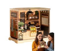 Mini House Kit, Assembly Building Set, Handmade Model Craft, Tiny Coffee Shop Kitchen Display, Functional Bookshelf Desk Apartment Ornament, Hobby Gear for Adults, Home, Living Room, 15.3 x 17.6 x