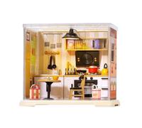 Mini House Kit | Desk Decor Doll House Kits | Assembly Model Making Set | Handmade Miniature Coffee Shop Kitchen Building Toy 3D Wooden Puzzles Diorama Craft Gift For Adults