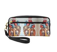 Mini Human Anatomy Heart Chart Cosmetic Bag,Leather Handheld Cosmetic Organiser,Zip Pen Case Toiletry Organiser,Cosmetic Travel Bag
