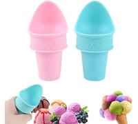 Mini Ice Cream Cone Holder, Plastic Cone Shaped Ice Cream Scoop Reusable For Kids, Ice Cream Cone Scoop Holder Cup (2pcs- Blue+Pink)