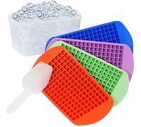 Mini Ice Cube Trays Silicone With Bin for Freezer, 4 Pack 640 Chewy Small Ice 6PCS Set, Tiny Crushed Ice Maker Molds for Chilling Coffee Juice Cocktail Whisky Boba, With Storage Box & Ice Scoop
