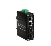 Mini Industrial Gigabit PoE Media Converter - Din Rail Mount Hardened 10/100/1000Mbps Ethernet to SFP Fiber Converter IEEE 802.3bt 90W PoE++ Fiber Switch with 2 RJ45 Ports and 2 SFP Ports