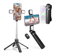 Mini iPhone Tripod Stand,MQOUNY 51" Phone Tripod &Selfie Stick with Wireless Rechargeable Remote & Removable Light, Extendable Tripod Stand 360 Rotation Compatible with iPhone&Android Samsung(Black)