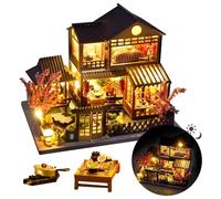 Mini Japanese Style Villa Dollhouse Furniture, DIY Miniature Dollhouse Kit with LED Light Accessories, Creative Room Adult Teenager Child Romantic Christmas Birthday Gift