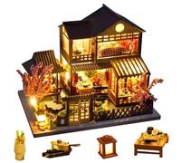 Mini Japanese Style Villa Miniature Wooden Dollhouse,DIY Miniature House Kit Villa Building,3D Model Creative Gifts for Friend and Parents