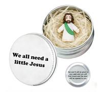 Mini Jesus Figure in Tin Box - Christian Easter Gifts with Inspirational Bible Verse "We All Need a Little Jesus" - Mini Jesus Statue for Confirmation Gifts, Baptism G-ifts, Religious Gifts Ornaments