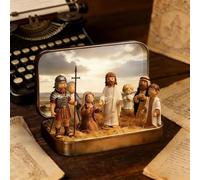 Mini Jesus Figures - Complete Suffering Scene & Resurrection Set Inside A Portable Tin Box | Detailed Hand-Painted Christian Figurines For Religious Home Decor, Office, Or Easter Celebration
