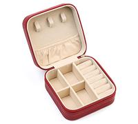 Mini Jewelry Travel Case, Small Travel Jewelry Organizer PU Leather, Portable Display Storage Box for Rings, Earrings, Necklaces (Red)