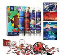 Mini Jigsaw Puzzles for Adults 4 Pack - 150 Piece Challenging Micro Puzzle, Test Tube Small Puzzle, Portable Travel Pocket Puzzle, 4x6 Inch Each,