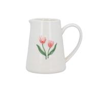 Mini Jug with Pink Tulip Flowers, Pretty Decorative Easter/Spring Small Afternoon Tea Cream, Sauce/Milk Jug, Housewarming Present, Kitchen Gift