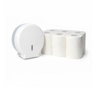 Mini Jumbo Dispenser Toilet Roll Holder with 12 Rolls Mini Jumbo 2 Ply 150m - Convenient, High-Capacity, Strong, and Soft Toilet Paper for Home or Commercial Use, by MegaAisle