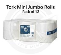 2 Ply white 200mtr Mini Jumbo Toilet roll x 12 80MM Core