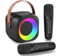 Mini Karaoke Machine 2 Microphones for Kids Adult Boys 3 4 5 6 7 8 9 10 11 12+ Years Birthday Gifts Portable Karaoke Machine with 5 Magic Voice Kids Microphone Toys for Party Camp Car Travel - Black