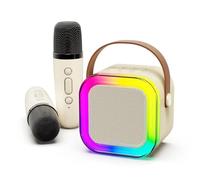 Mini Karaoke Machine, Bluetooth Portable Karaoke Speaker with RGB Ambiance Light and 2 Microphones, Supports 4 Sound Effects Change and TF/AUX-in/USB, for Conference Room, Wedding, Party