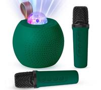 Mini Karaoke Machine for Kids Adults, Bluetooth Speaker with 2 Wireless Microphones:Portable Microphone Speaker with Colorful LED Disco Lights for Home Party-Birthday Gifts for Girls Boys (Green)