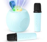 Mini Karaoke Machine for Kids Adults:Bluetooth Speaker with 2 Wireless Microphones:Portable Microphone Speaker with Colorful LED Disco Lights for Home Party-Birthday Gifts for Kids Girls Boys (Blue)