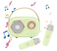 Mini Karaoke Machine For Kids & Adults, Bluetooth Speaker With Wireless Microphone, Toys For Girls Boys Gifts,Retro Speaker Set Stereo Sound Enhanced Bass For Home Party Birthday (Green 2 Mic)
