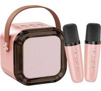 Mini Karaoke Machine for Kids Adults, Portable Bluetooth Speaker with 2 Wireless Microphones, Microphone and Speaker Set with Disco Light for Home Party Christmas Birthday Gift for Girls Boys Gold