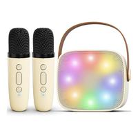 Mini Karaoke Machine for Kids Adults,Portable Bluetooth Speaker with 2 Wireless Microphones,MP3 Music Player for Girls Boys 3-11,12+ Years Old,Gifts for Family Home Birthday Party (Beige)