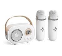 Mini Karaoke Machine for Kids Adults,Portable Bluetooth Speaker with 2 Wireless Microphones,Retro Boombox Set,Home Speaker and Microphone (white)