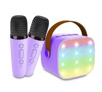 Mini Karaoke Machine for Kids Age 4-12, Bluetooth Speaker with 2 Wireless Microphone & LED Lights, Christmas Birthday Gifts for Girls Boys Kids Adults Purple