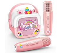 Mini Karaoke Machine for Kids Girls: Unicorn Portable Bluetooth Speakers with 2 Wireless Mic Birthday Gifts for 5 6 7 8 9 10 11 Years Teens Toys for Girls Age 4-6 7 8 9 Years Old Girl Gifts Pink