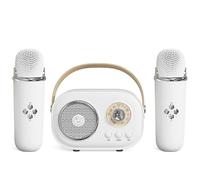 Mini Karaoke Machine for Kids, Portable Bluetooth Speaker with 2 Wireless Microphone, Cute Karaoke with Microphone Set, Retro Speaker Set Stereo Sound Enhanced Bass for Home Party Birthday (White)